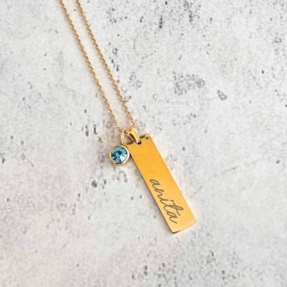 Personalised Vertical Bar Pendant Necklace - Stainless Steel, stainless steel, gold