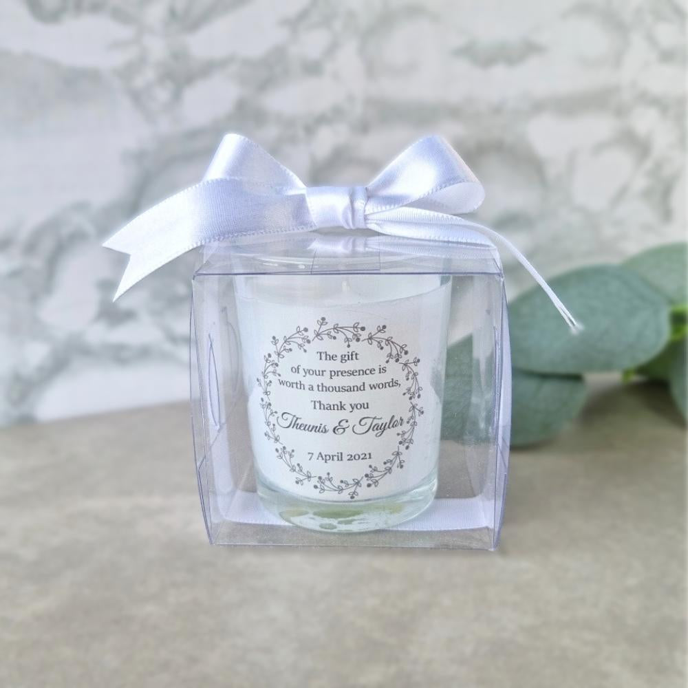 Personalised Candle Votive in Gift Box, wedding favour