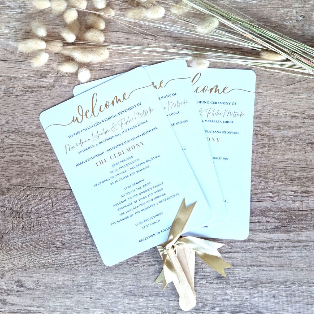 Minimalist Wedding Program Paddle Fan