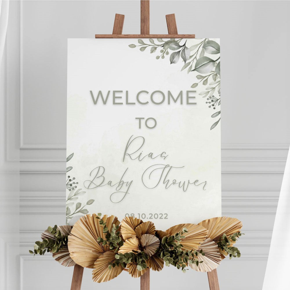 Welcome Sign - Baby Shower - Sage Greenery, green, welcome sign