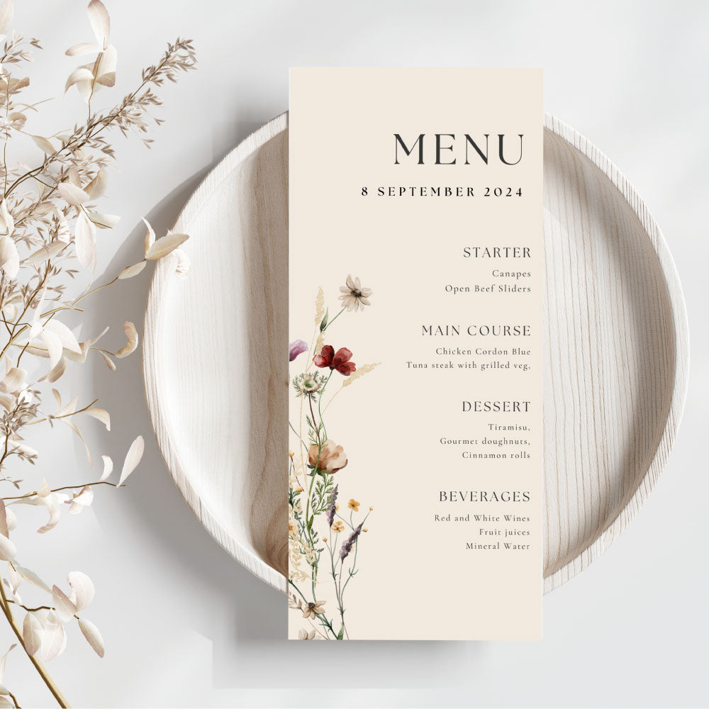 Wildflower Menu, menu