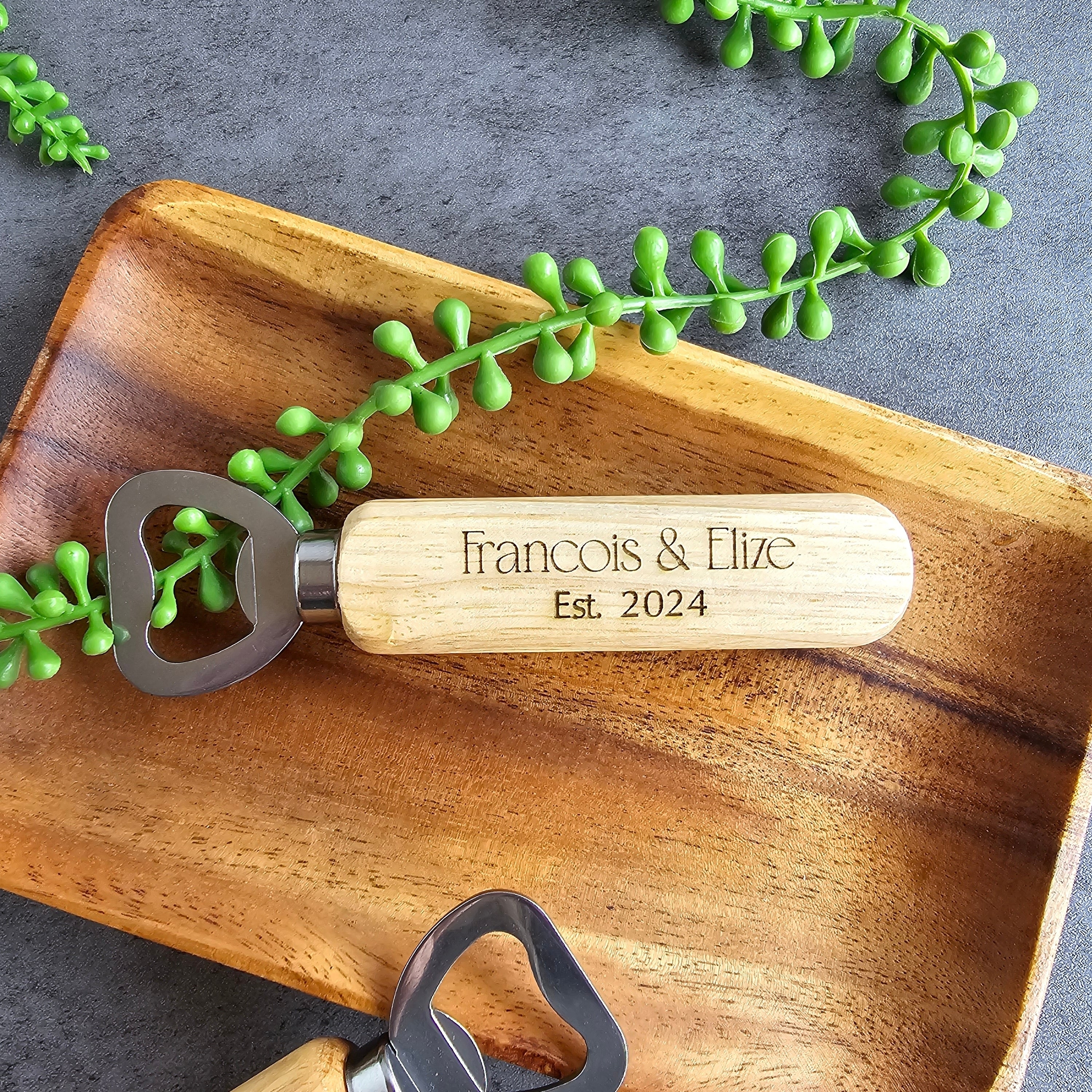 Bottle opener with wooden handle, wood, wedding favour