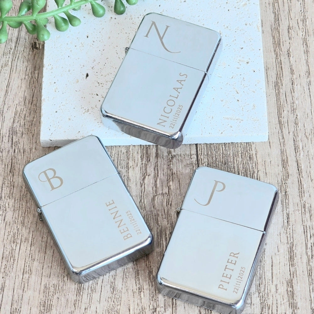 Personalised Lighter - Engraved Zippo-Style Gift - Silver, silver, wedding favour