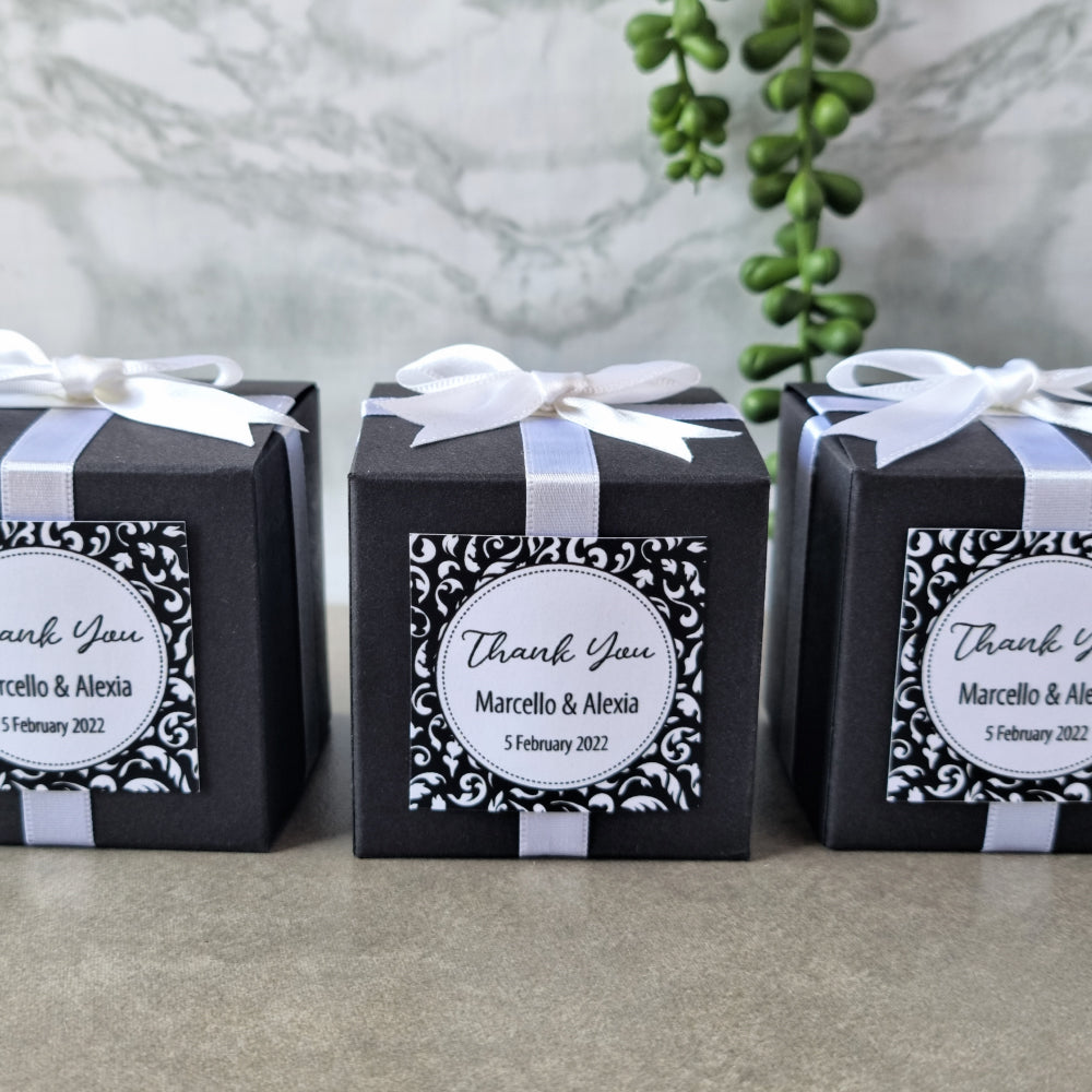 Personalised Black Cube Shaped Favour Box DIY Merrypak