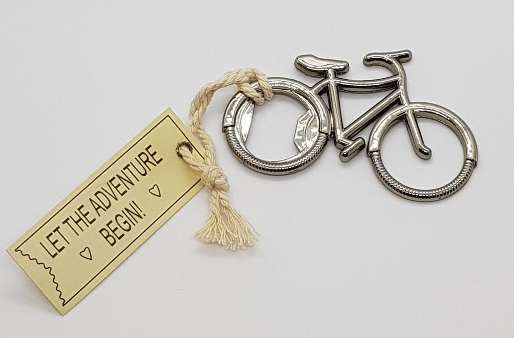 Let the adventure begin bicycle bottle opener favour