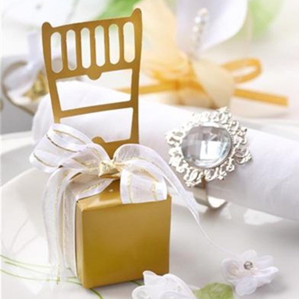 Gold chair placeholder wedding favour Gift box