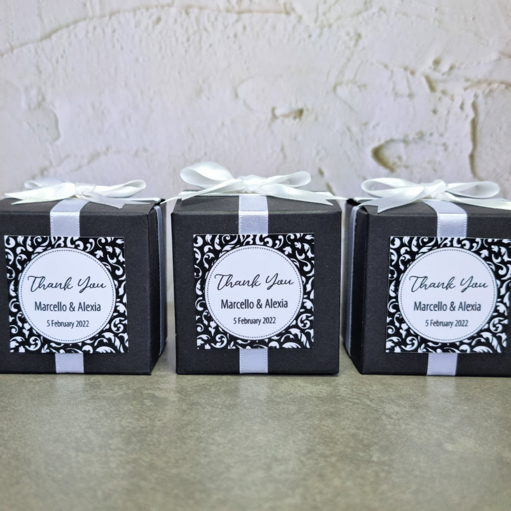 Personalised Black Cube Shaped Favour Box DIY Merrypak