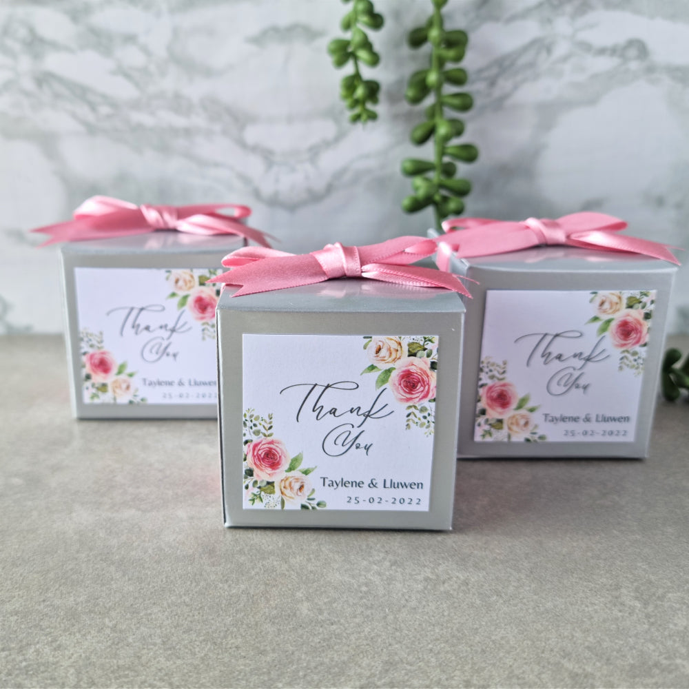 Personalised Silver Cube Shaped Favour Box, silver, wedding favour