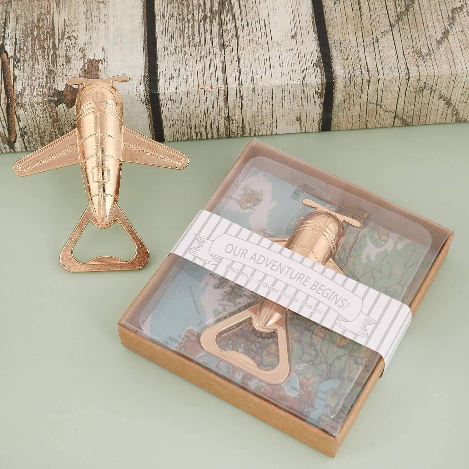 Let the Adventure Begin Airplane Bottle Opener, metal, wedding favour