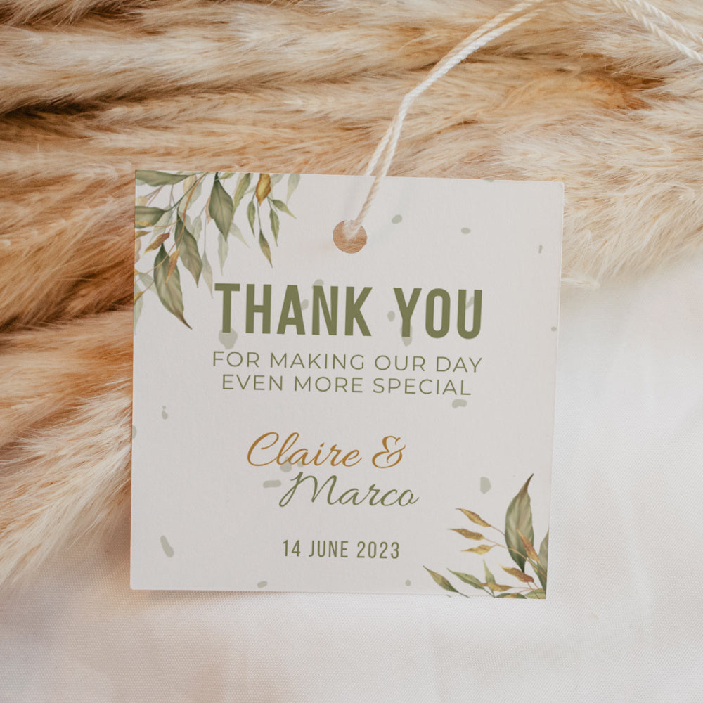 Thank You Tags/Stickers - Autumn Greenery, gold, wedding favour