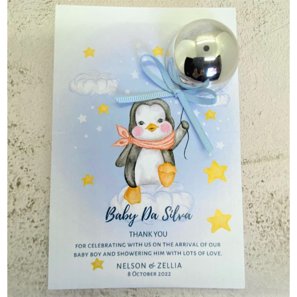Thank You Card with Lip Balm - Baby Penguin Design, gold, wedding favour