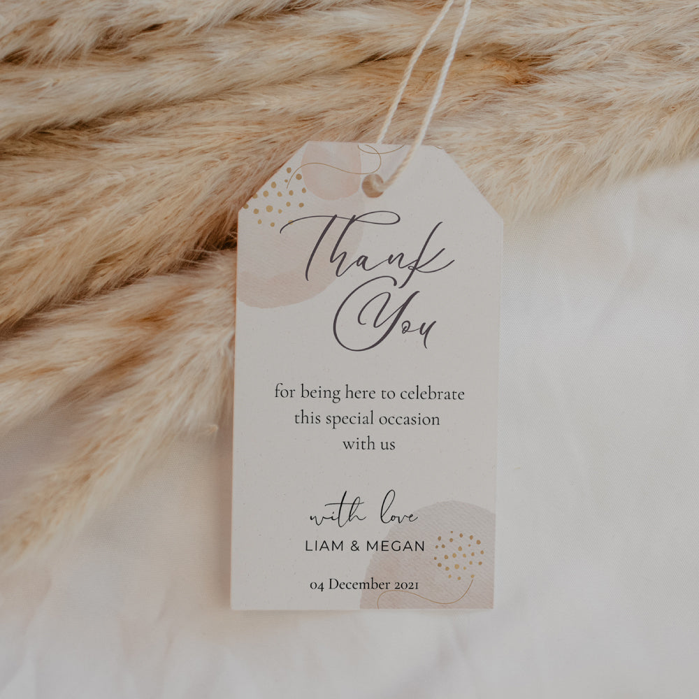 Thank You Tag - Rectangular - Blush & Gold, gold, wedding favour
