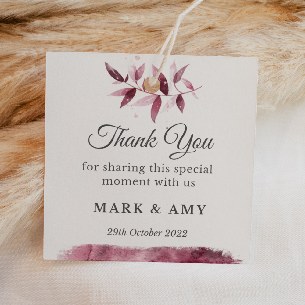 Thank You Tags/Stickers - Burgandy, red, wedding favour