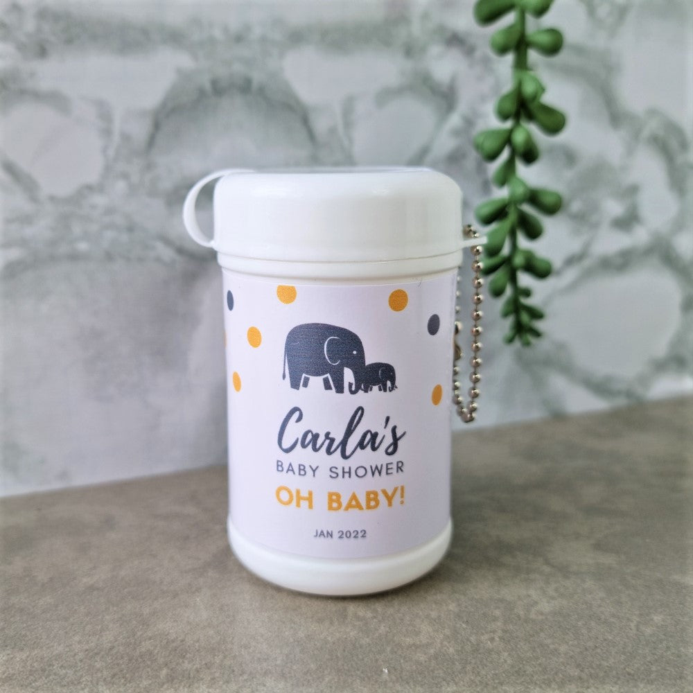 South African baby shower favour with elephant design for mini wet wipe holder