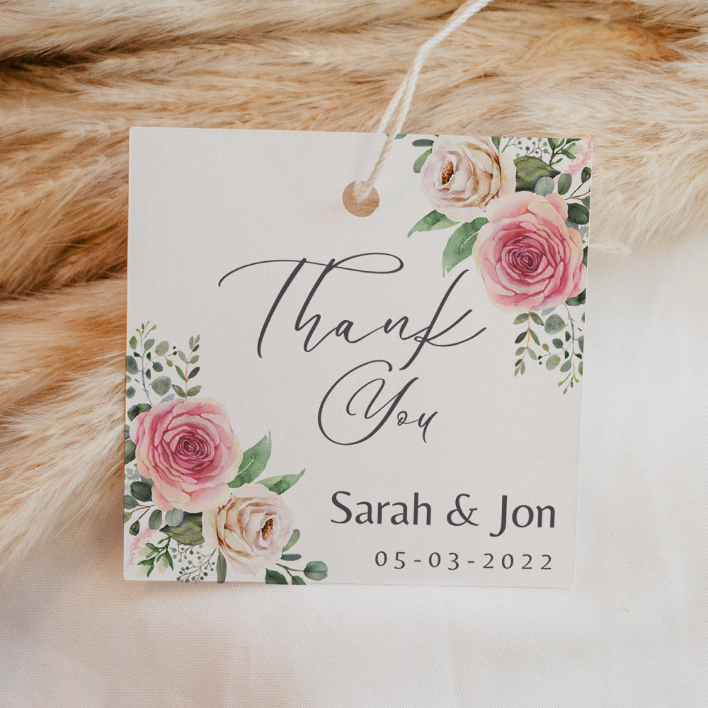 Thank You Tags/Stickers - Floral, pink, wedding favour