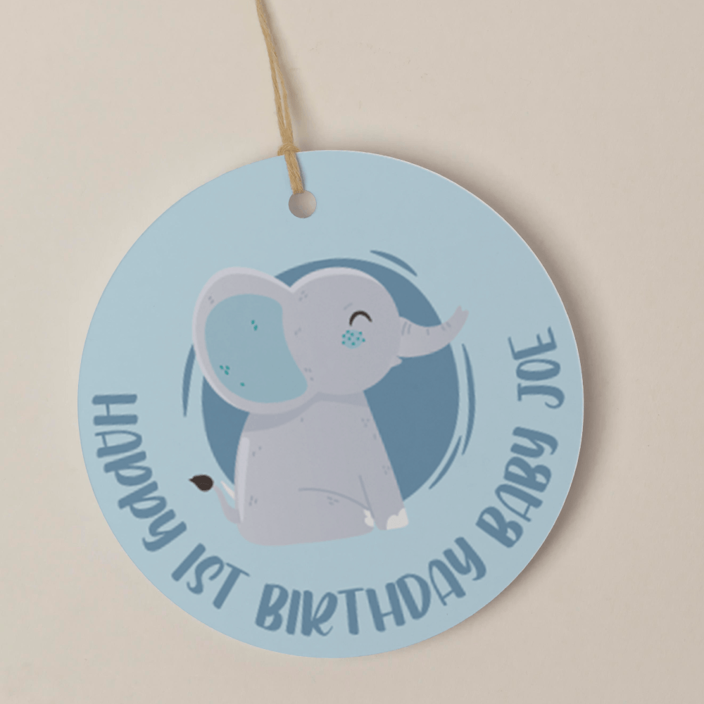 Thank you Tag/Stickers - Happy Birthday Baby Elephants, pink, wedding favour