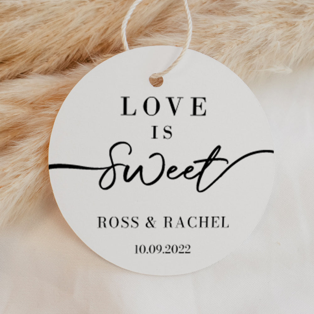 Love is Sweet Honey Favour Thank You Tags Personalise it Simply Design Studio Round White