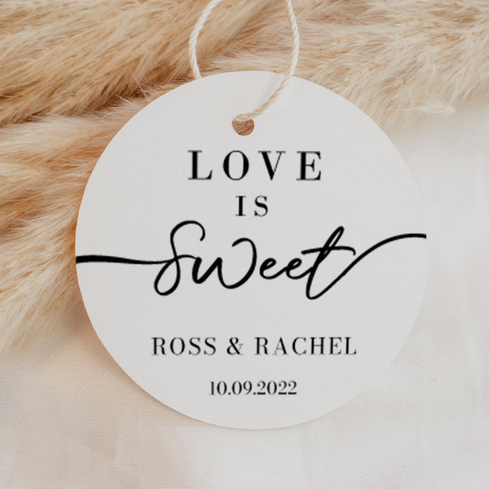 Love is Sweet Honey Favour Thank You Tags Personalise it Simply Design Studio Round White 