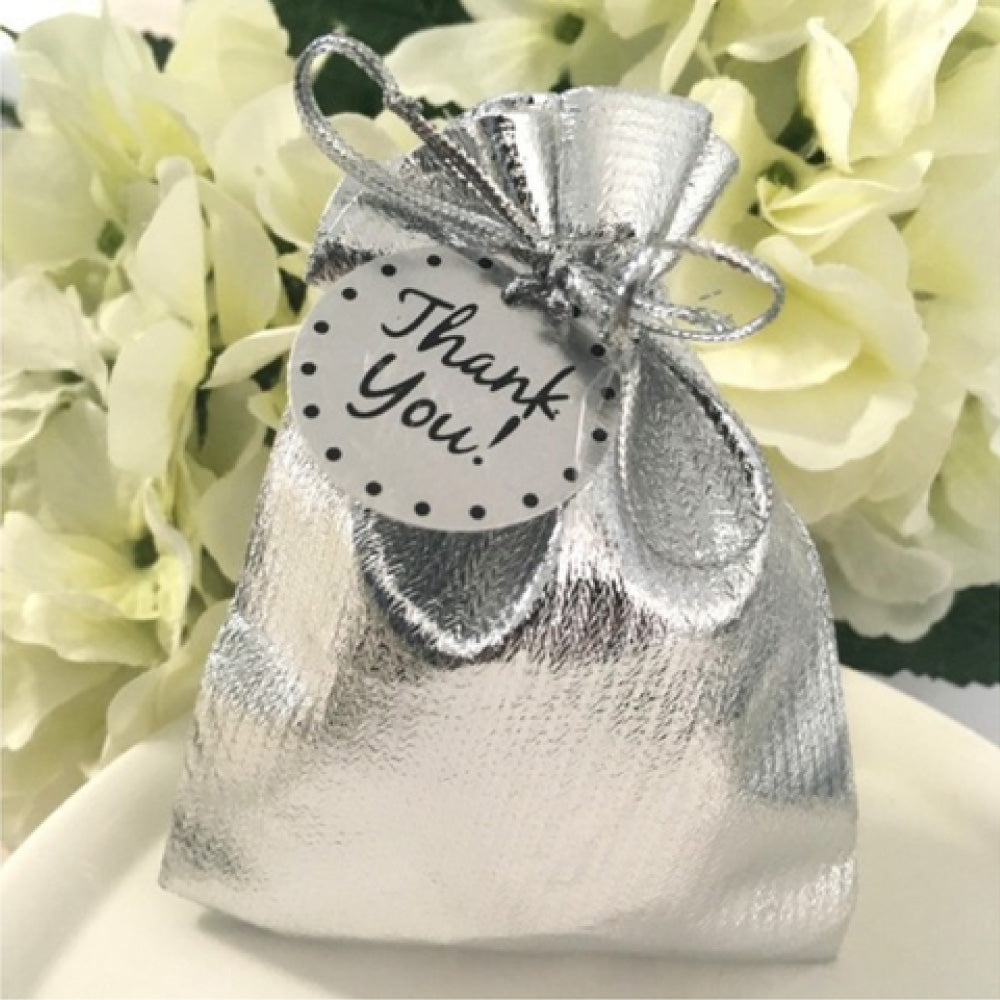 metallic favour gift bags with tags