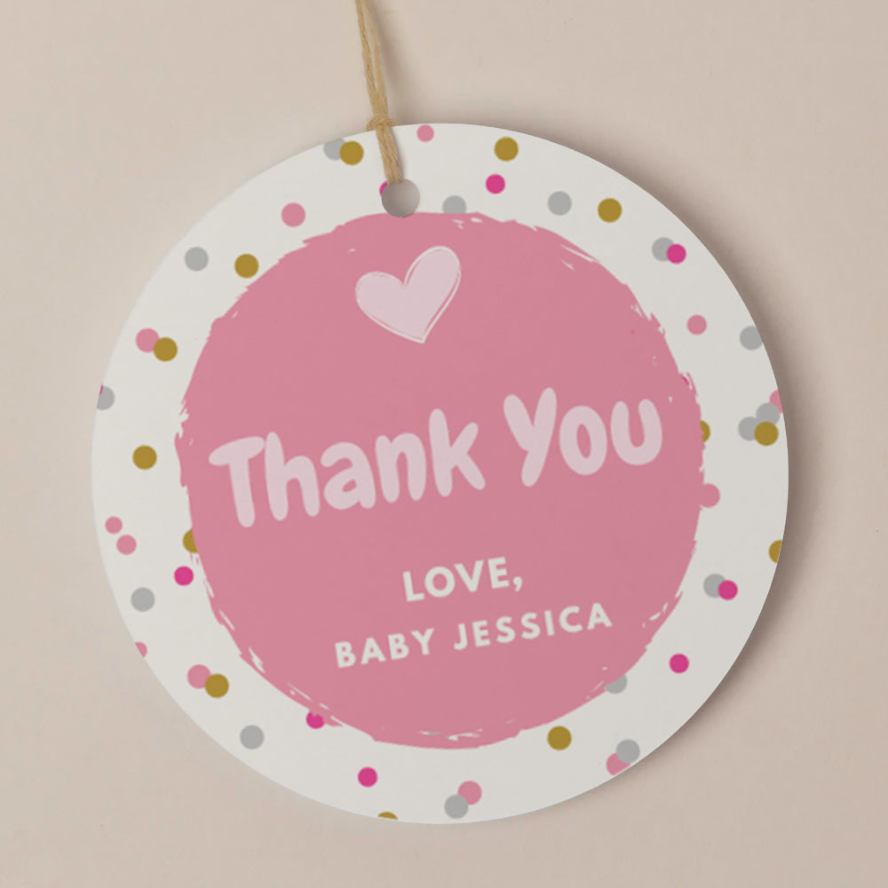 Thank You Tag/Sticker - Confetti Baby, gold, wedding favour