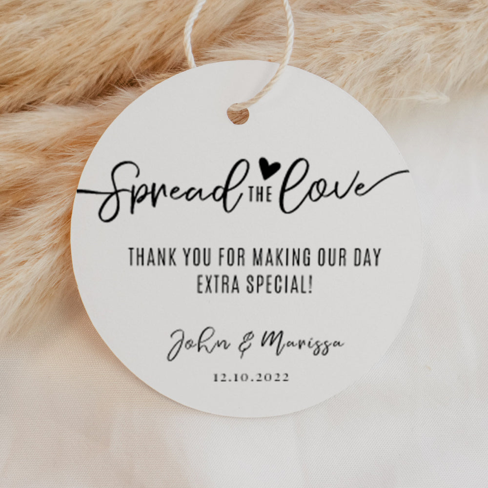 Spread the Love Favour Thank You Tags Personalise it Simply Design Studio Round White