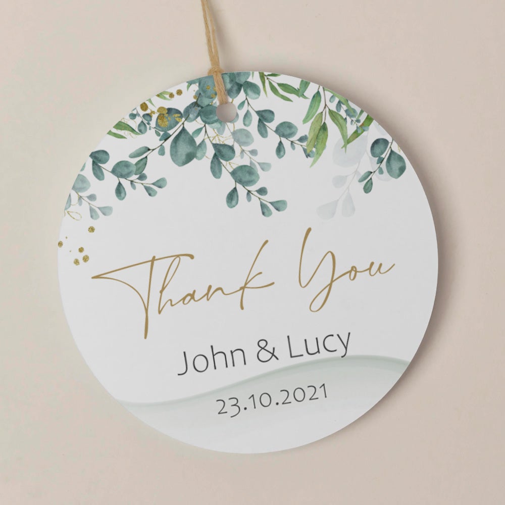 Gold and Green Eucalyptus Round Thank You Tags