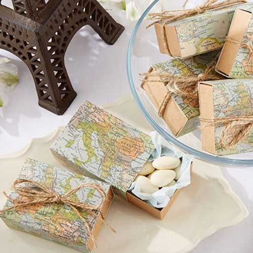 Let the Adventure Begin - Around the World Map Favour Box (set 10), wedding favour