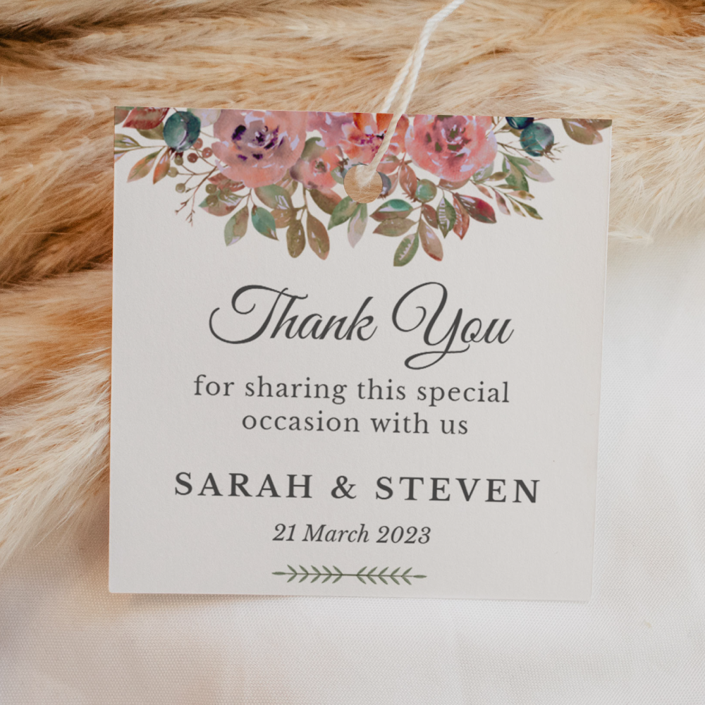 Thank You Tags/Stickers - Garland, red, wedding favour