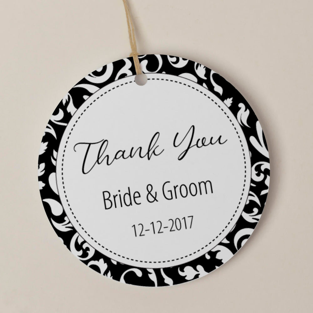 Thank You Tags/Stickers - Classic Black & White, black, wedding favour