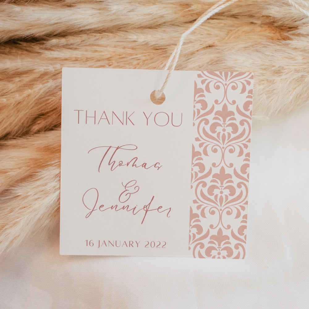Thank You Tags/Stickers - Blush Pink Damask, blush, wedding favour