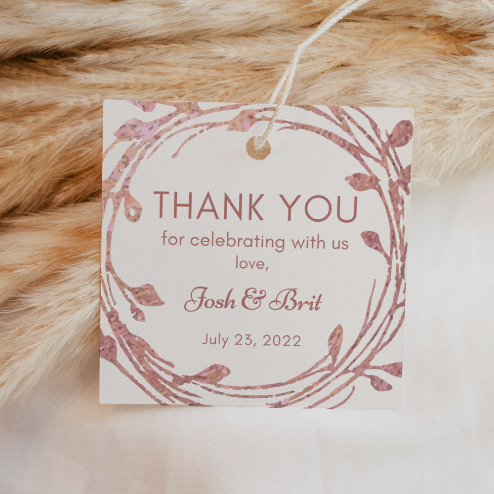 Thank You Tags/Stickers - Blush Pink Wreath, blush, wedding favour