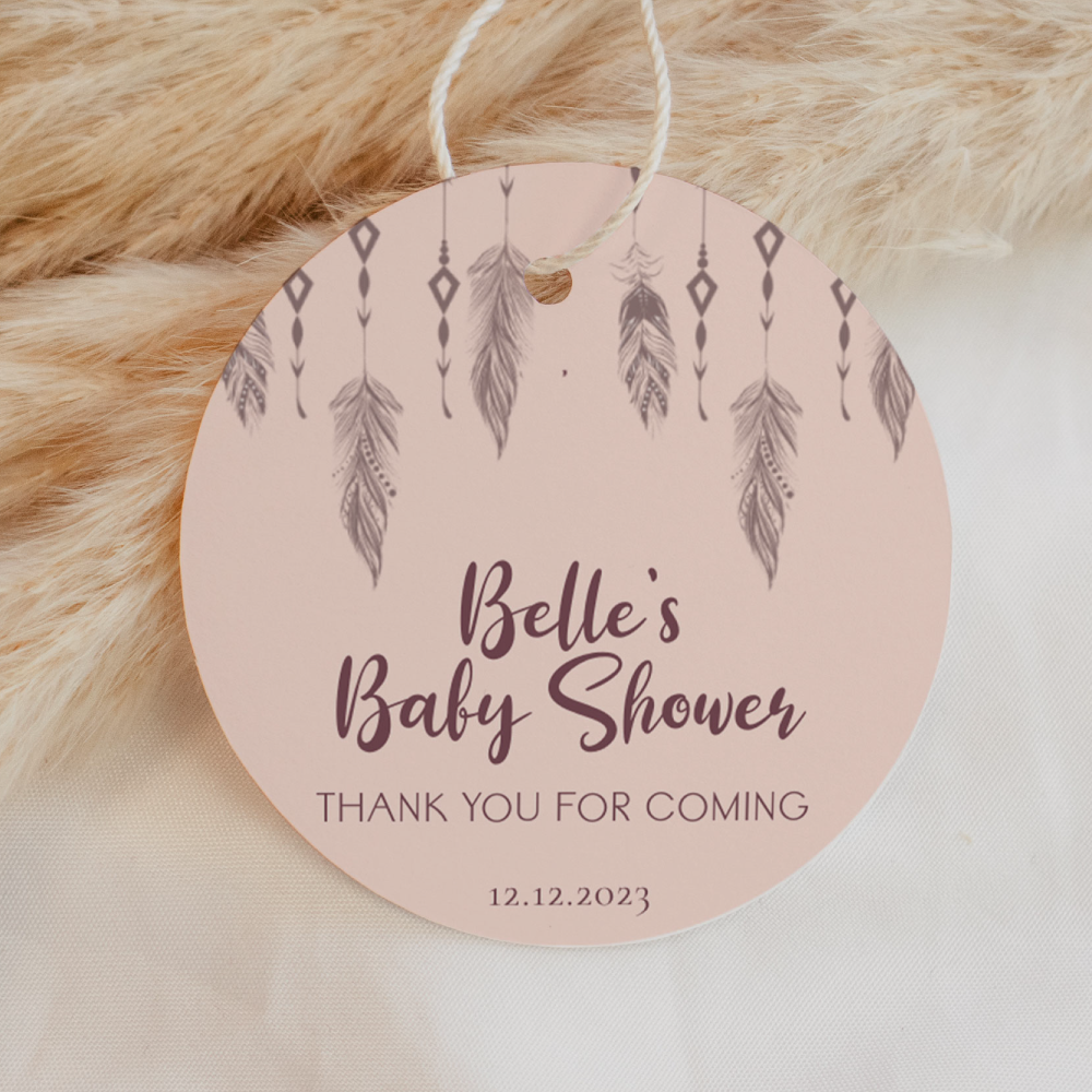 Thank You Tags/Stickers - Boho Baby, pink, wedding favour