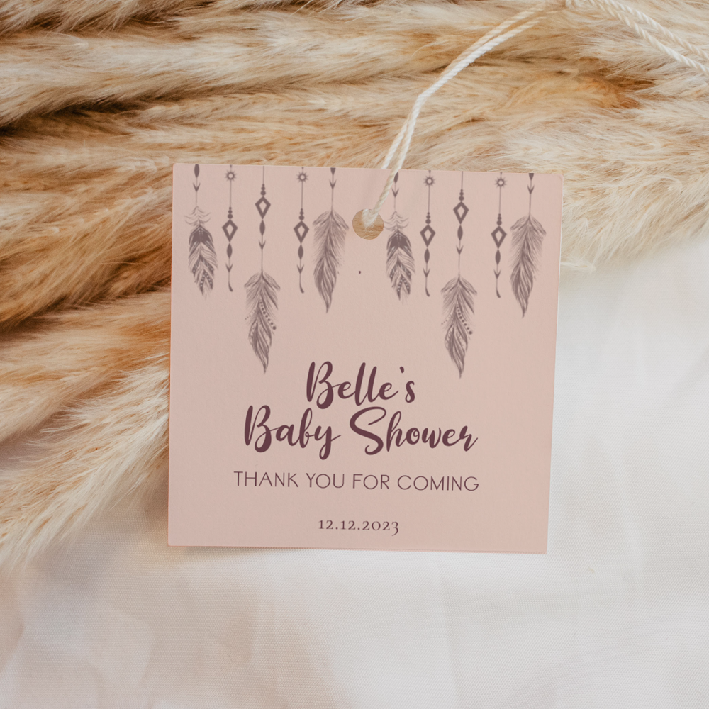 boho baby square thank you tag