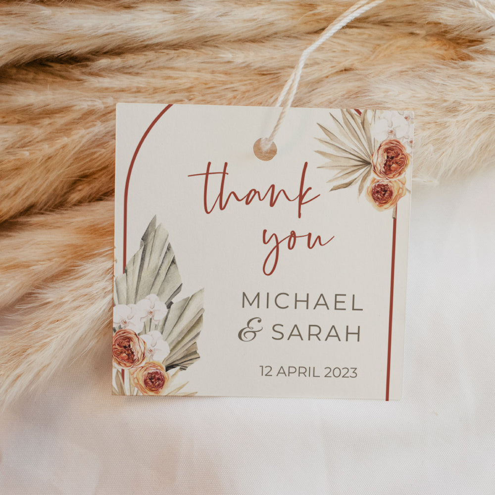 Thank You Tags/Stickers - Boho Chic, red, wedding favour
