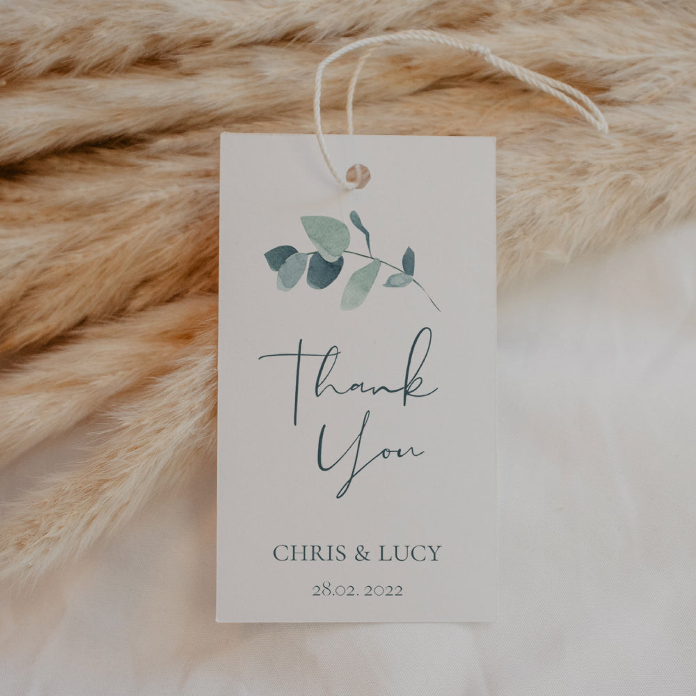 Thank You Tag with message - Eucalyptus Simple Personalise it Simply Favours Rectangular