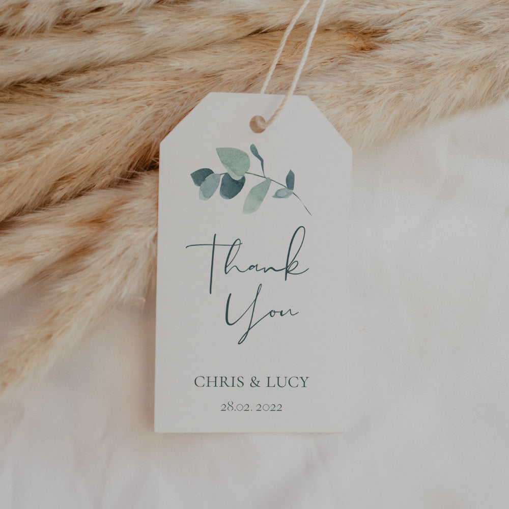 Thank You Tag with message - Eucalyptus Simple Personalise it Simply Favours Trimmed 