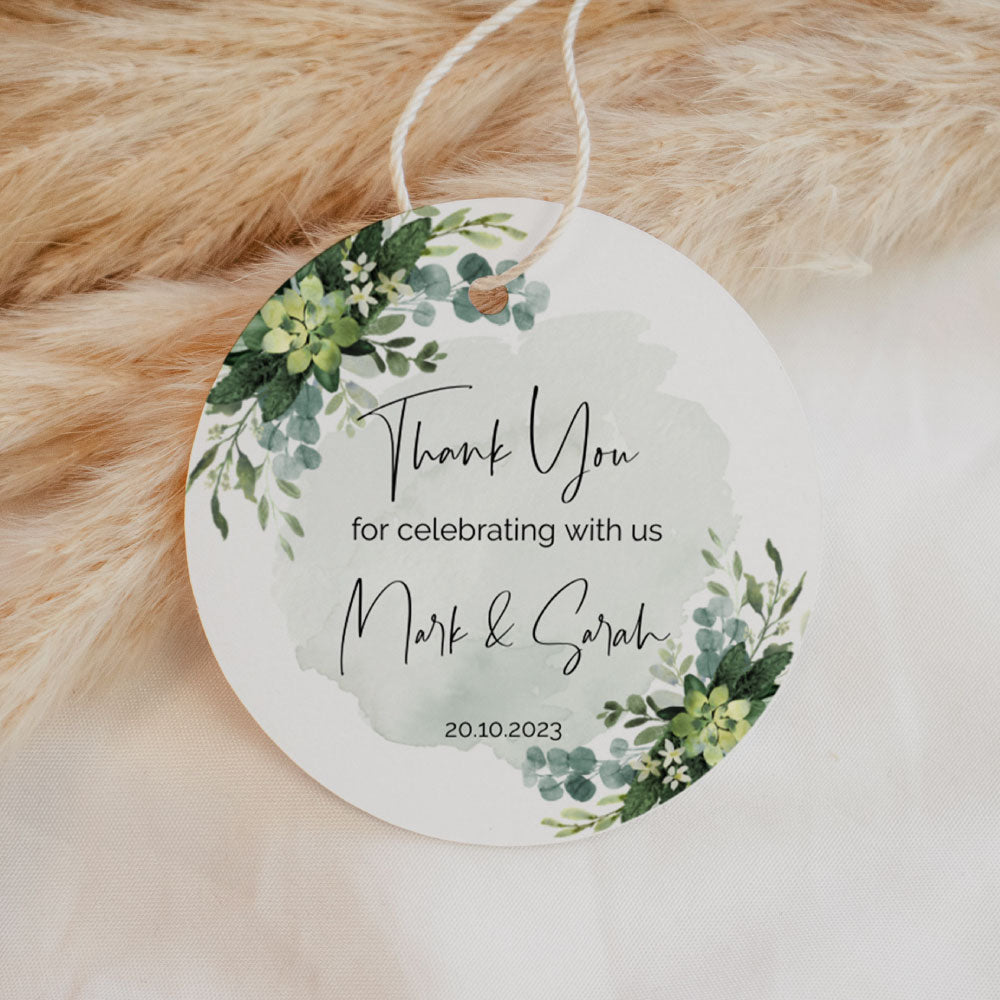 Green eucalyptus round thank you tags