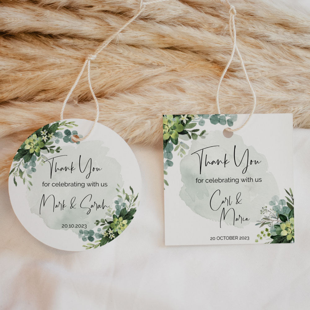 Thank You Tags/Stickers - Eucalyptus, green, wedding favour