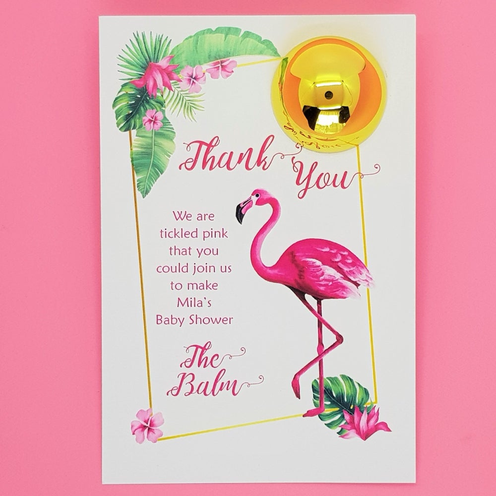Thank you card flamingo with gold lip balm or mints