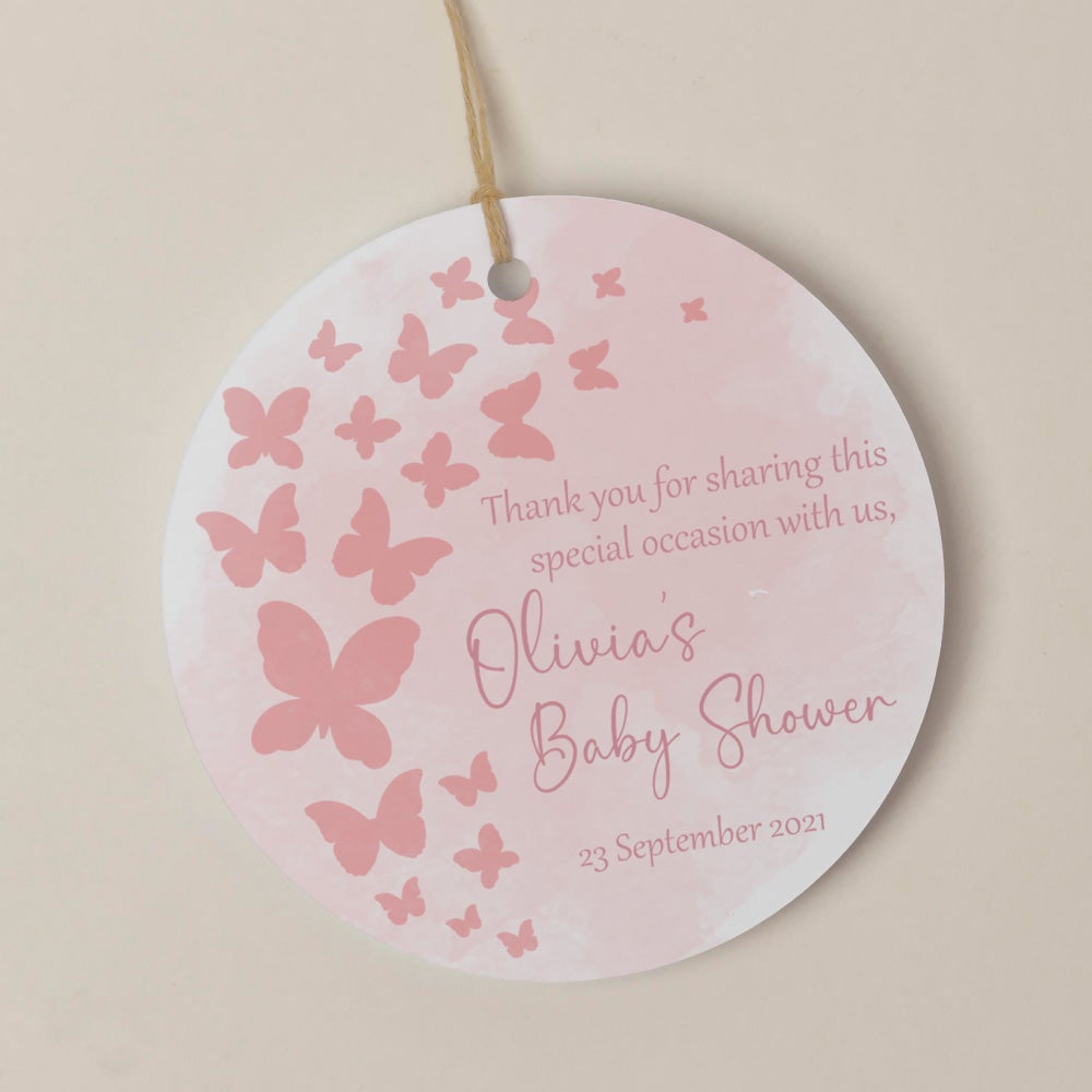 Flutter Butterfly Baby Shower Round Thank You Tag