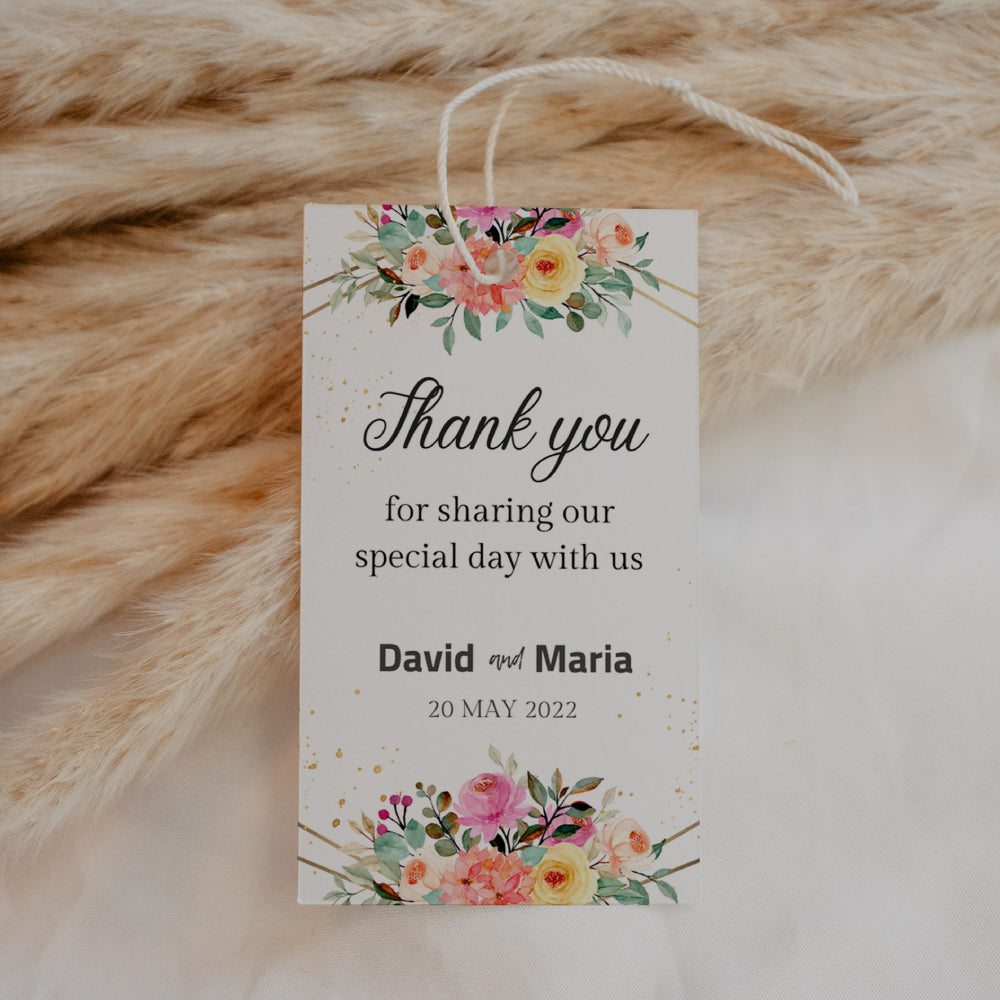 Thank You Tag - Rectangular - Geometric & Floral, pink, wedding favour