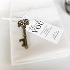 Vintage Key Openers with Personalised Thank You Tags, gold, wedding favour