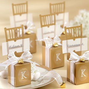 Gold Chair Placeholder and Gift Box (set of 12), gold, wedding favour