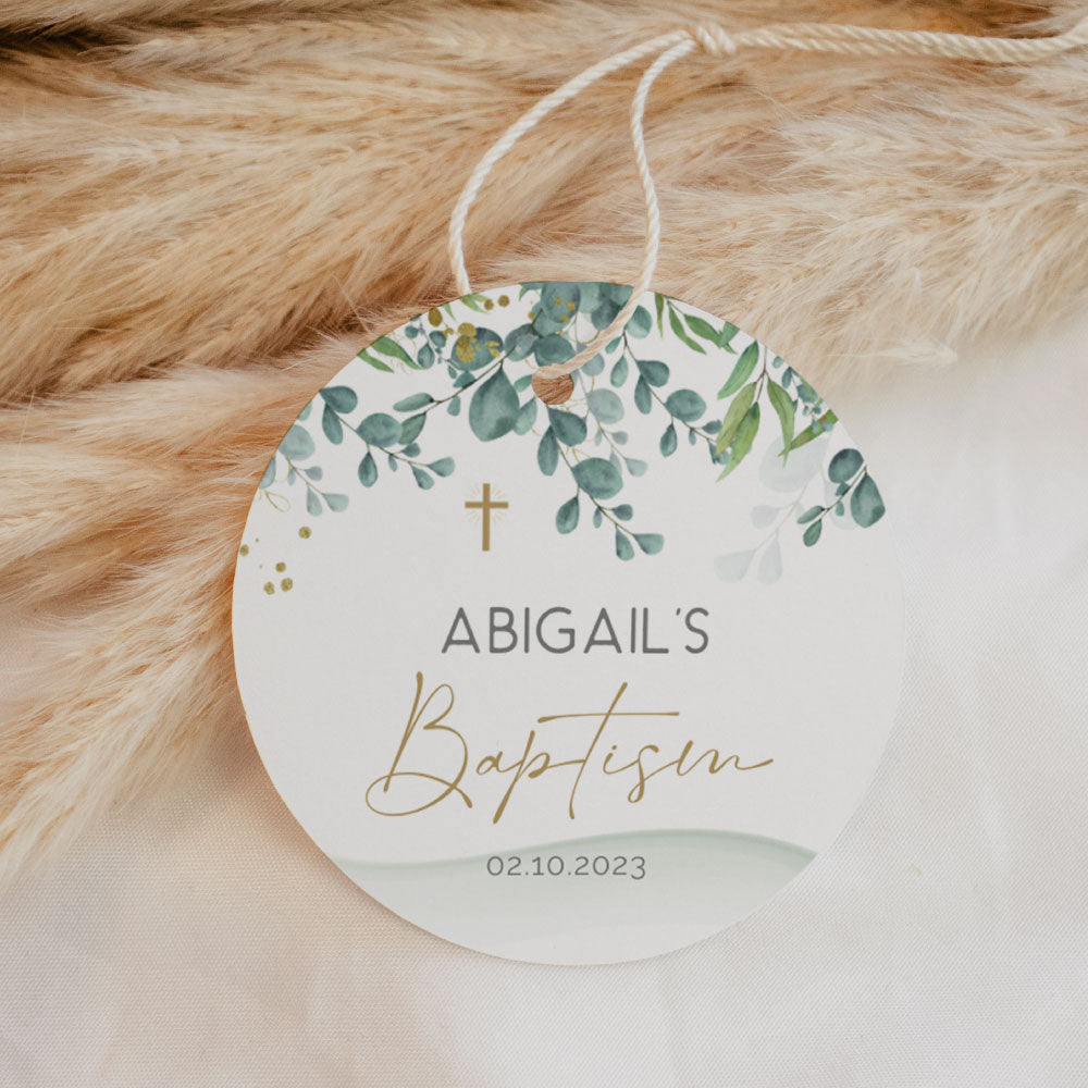 Thank You Tag/Stickers - Gold & Green Eucalyptus - Baptism, gold, wedding favour