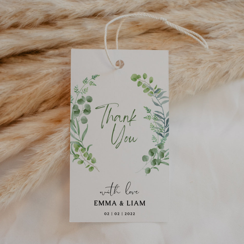 Thank You Tag with message - Green Wreath Personalise it Simply Favours Rectangular 