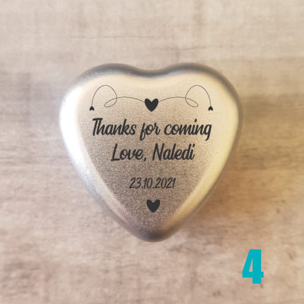 Thanks for coming design for heart tin candle