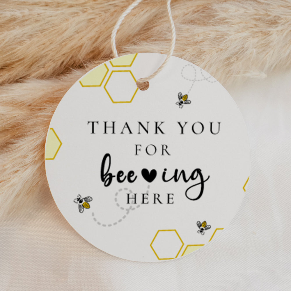 Meant To Bee Sweet Honey Favour Thank You Tags Personalise it Simply Design Studio Round White