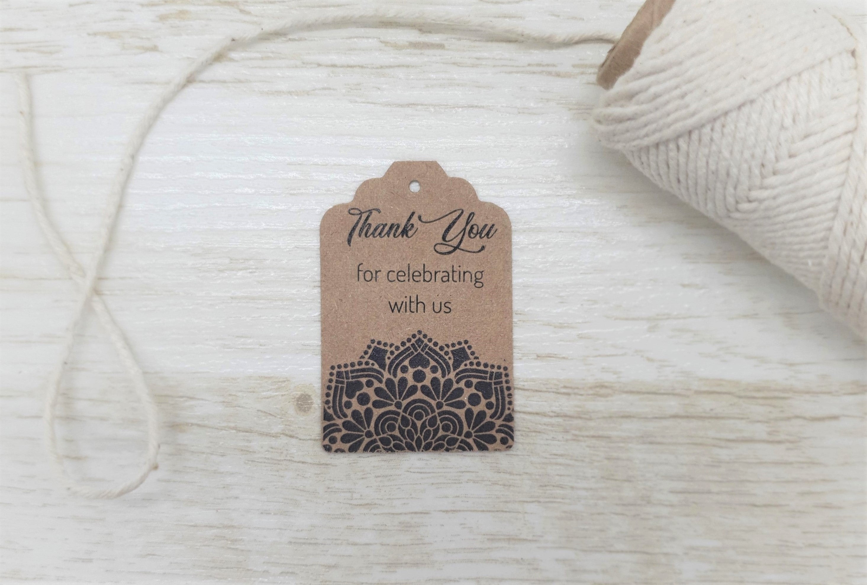Kraft damask thank you card