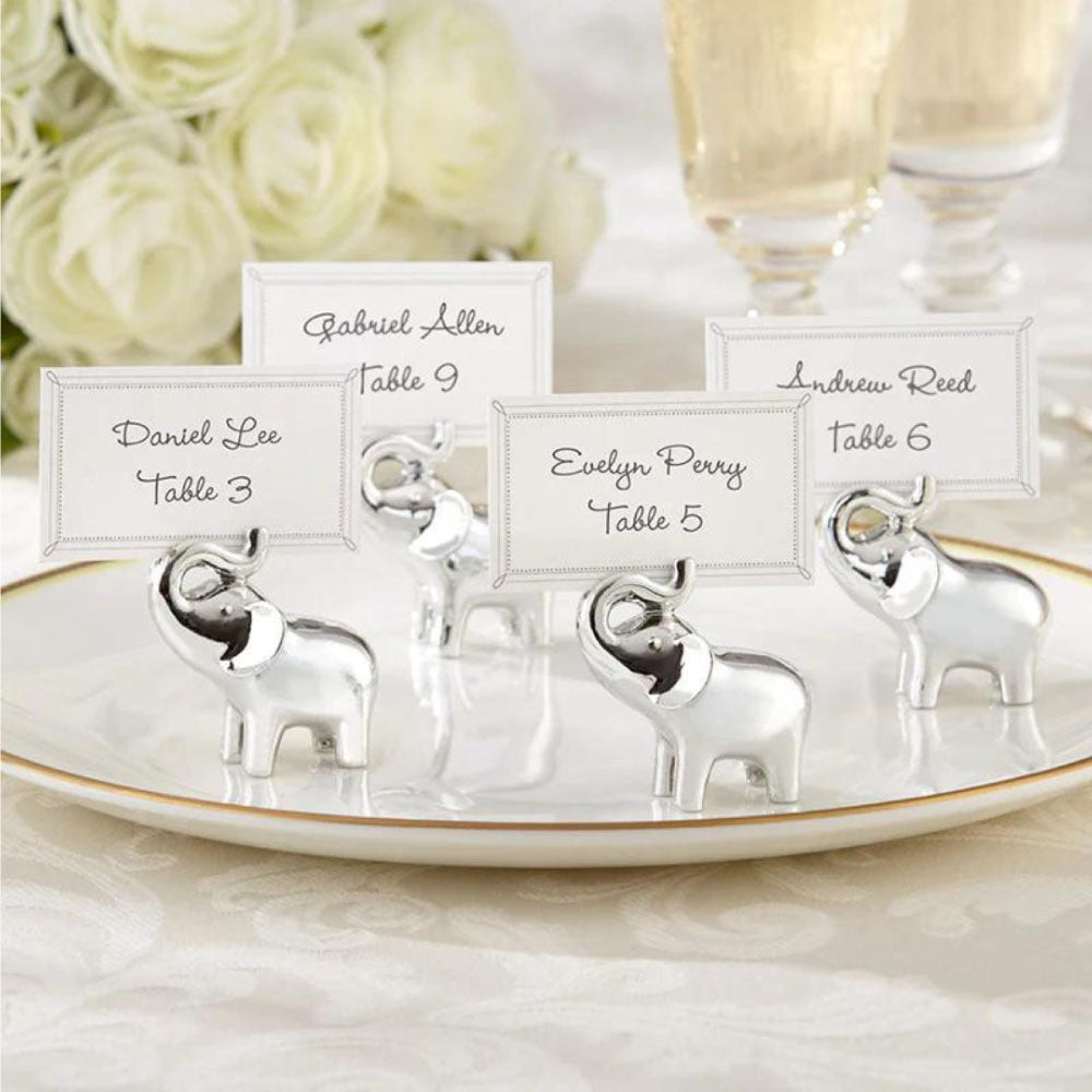 Lucky in Love Silver Elephant Place Holder, silver, wedding favour