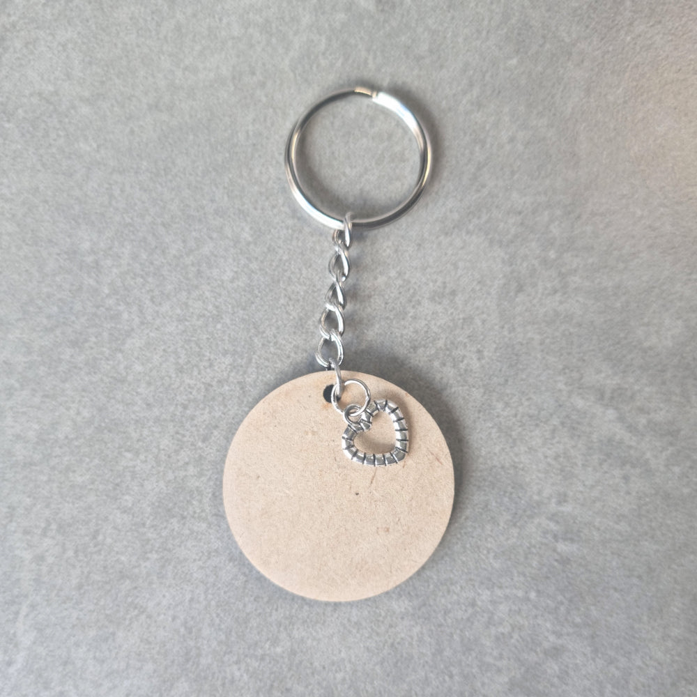 Personalised Round wooden keyring Simply Wedding Favours 